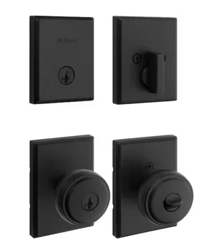 Kwisket Sora Matte Black Keyed Entry 2.19 in. Door Knob and Single Cylinder Deadbolt Combo Pack Featuring SmartKey Security / Kwikset Juno Venetian Bronze Entry Door Knob Featuring SmartKey Security / Assorted $79