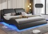 Ivy Bronx King Led Bed Frame With Charging Ports And Headboard Modern Low Profile Platform Bed Frame With Led Lights Wave Like Curve Led Bed Frame, wood Slats Support, easy Assembly, Black $699
