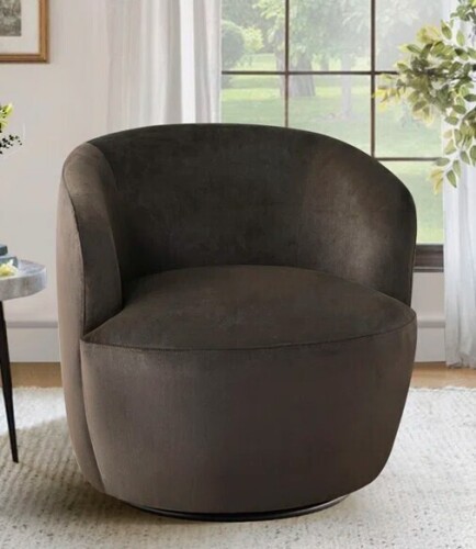Wade Lgoan 27" Wide Velvet Small Swivel Barrel Accent Chair in Brown New in Box $599