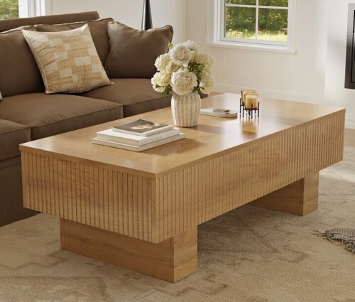 Latitude Run 47.2" Fluted Lift Top Coffee Table with Storage Modern Wood Table New in Box $699