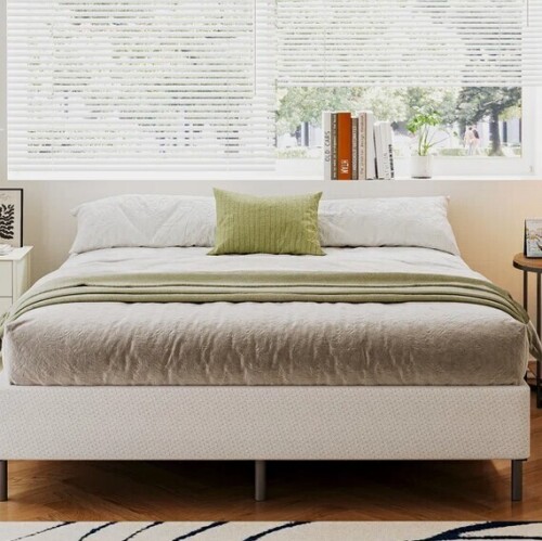 Alwyn Home 9" High Profile Metal Box Spring with Fabric Cover, Heavy Duty Mattress Foundation, Easy Assembly, Queen Size $399