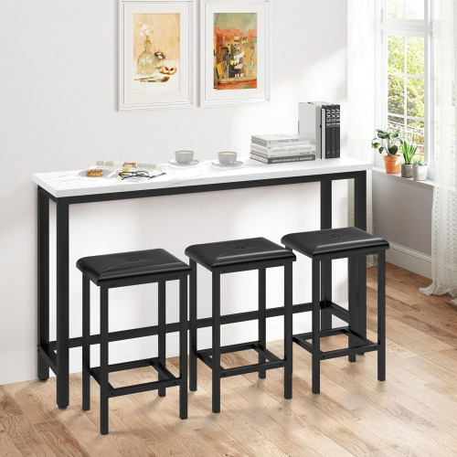 HUGROVE 4-Piece Bar Table and Chairs Set with 3 PU Upholstered Bar Stools, 60.2" Faux Marble Table Top, Modern Counter Height Table for Kitchen, Living Room, Party Room, Small Space, Pub (Black) New Open Box $299