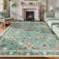 Lahome Insect 9x12 ft. Area Rug for Living Room Bedroom, Soft Washable Stain Resistant, Ultra-Thin Non-Slip Non-Shedding Accent Carpet for Dining Room Office Vionnet, Green $399