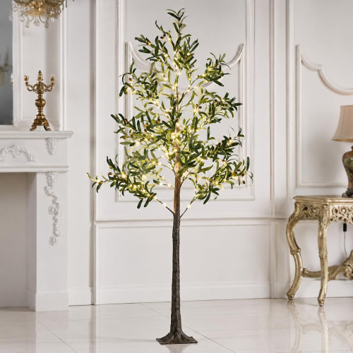 Lightshare Lighted Olive Tree with Fruit 6 ft. 200L Artificial Plant with Warm White Fairy Lights for Indoor Outdoor Home Party Wedding Decoration $199