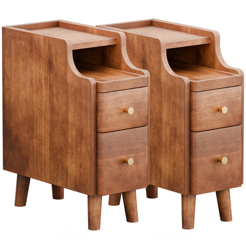 George Oliver Narrow Nightstand with Drawers, Pre-Assembled Solid Wood Small Skinny Night Stand with Open Sliding Shelf, Set of 2 New In Box $399