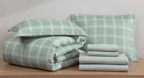 Swift Home Windowpane Plaid 7-Piece Full Reversible Microfiber Lightweight Bed-In-A-Bag Set $199