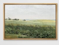SIGNLEADER Green Meadow Hillside Wildflowers Field Nature Landscape Wall Art Framed On Canvas Painting Print, 16" H x 24" W New In Box $199