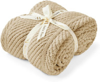 Am&eacute;lie Home Knit Throw Blanket, Soft Chenille Cozy Breathable Chevron Chunky Decorative Blanket for Couch, Bed & Sofa, French-Inspired Lightweight Warm Gift for Women, Beige, 50"x60" New in Box $79