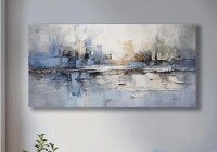 Wrought Studio&trade; Abstract Wall Art Wall Decor Blue And Gray White Modern Canvas Wall Paintings Abstract Artwork For Living Room Bedroom Bathroom Office Home Decor Can Be Hung Directly 24"X 48" New In Box $199