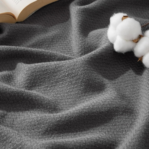 Bedsure GentleSoft 100% Cotton Blanket King Size for Bed - Cooling Breathable and Lightweight, Soft Cozy Textured Herringbone Woven Blanket for Summer, Dark Grey, 108x90 inches $79