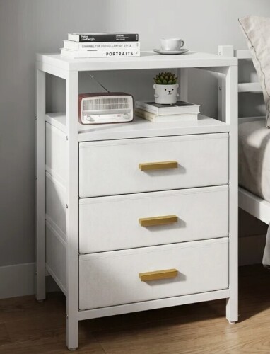 Latitude Run&reg; 23.6&rdquo; Nightstand With 3-drawers & Open Shelf, Bedside Table, End Table With 1 Pull-out Shelf, Side Table for Bedroom, Bedside Furniture, Nightstand, End Table Night Stand For Bedroom New In Box $199