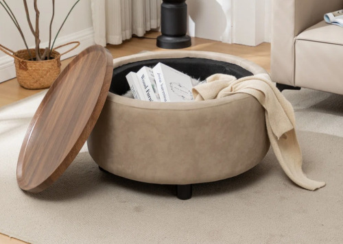 Wade Logan Bryonie Round Cocktail Ottoman with Storage $399