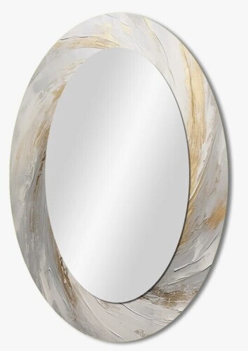 Dakota Fields Gold And White Soft Wave Vortex V - Large Oval Wall Mirror On Metal, 36" x 24" New In Box $299