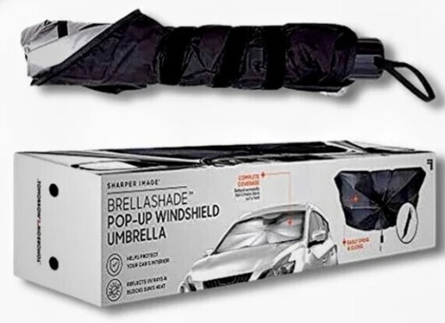 Sharper Image BrellaShade Pop-up Windshield Umbrella, Protects from UV Rays & Sun's Heat, Black New In Box