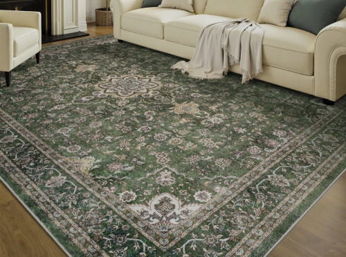 Alcott Hill&reg; Floral Green Non-Slip Washable Area Rug, 6' x 9' $299