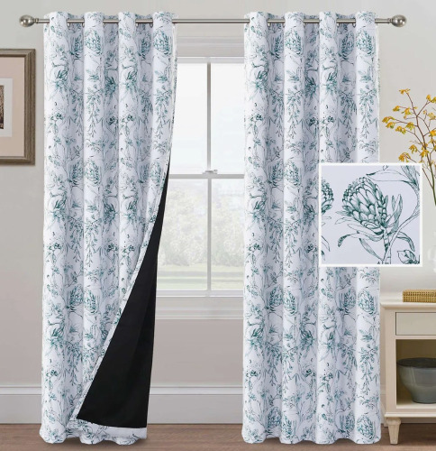 Winston Porter Pendar Floral Thermal Blackout Curtain with Grommets (Set of 2), 52" x 84" New $79
