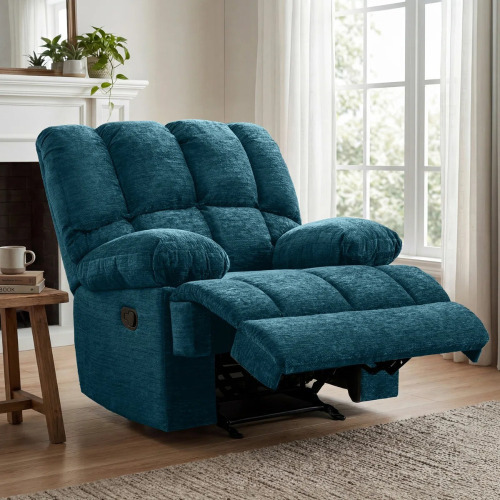 Latitude Run Oversized 44.5"W Upholstered Manual Rocking Recliner, Teal Chenille, New in Box $799
