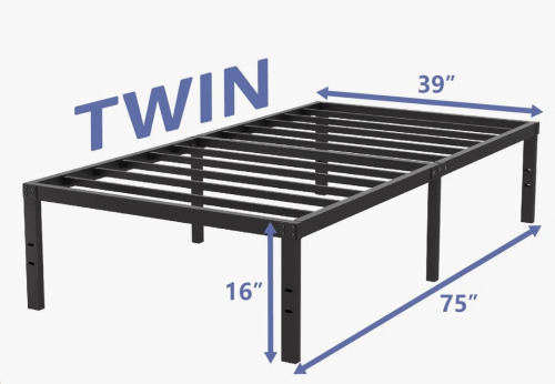 Turberville 16'' Black Metal Platform Bed Frame With Steel Slat Support, No Box Spring Needed, Twin Size New In Box $199