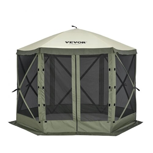VEVOR 10' x 10' Pop-Up Gazebo Screen Tent 6-Sided Canopy Sun Shelter with 6 Removable Privacy Wind Cloths & Mesh Windows, Quick Set Screen Tent with Mosquito Netting, Army Green, New in Box $299