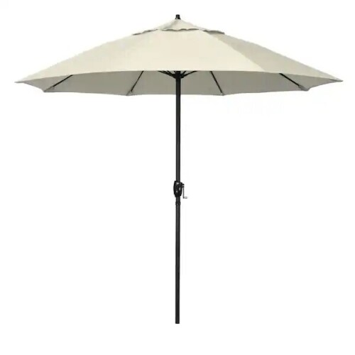 California Umbrella 9' Bronze Aluminum Market Patio Umbrella with Fiberglass Ribs and Auto Tilt in Beige Olefin, New in Box $299