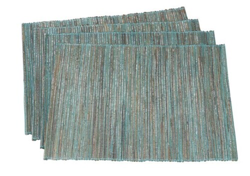 Saro Lifestyle Water Hyacinth Woven Placemats With Shimmering Accents, Turquoise, (Set of 4 pcs) New $59