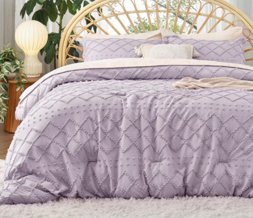Bedsure Comforter Set Solid Embroidery 2pcs Twin/Twin XL Size Lavender $199