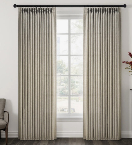 Ebern Designs Pinch Pleated Curtains, Semi-Sheer Drapes Back Tab Pinch Pleat Curtain with Hooks+Rings (Set of 2), 25" x 84" $99