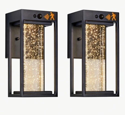 17 Stories Solar-Powered LED Outdoor Wall Lights with Motion Sensor, Set of 2 New In Box $299