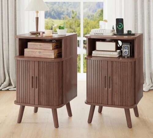 George Oliver Regar Fluted Nightstand with Charging Station, Set of 2 $299