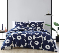 Marimekko 3-Piece King Duvet Cover Set, Cotton Bedding with Matching Shams & Button Closure, All Season Home Decor (Unikko Indigo) New In Box $199