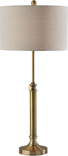 Adesso Antique Brass Table Lamp with Oatmeal Linen Shade &ndash; Adjustable Height Accent Light for Bedroom, Living Room, or Home Office, up to 34&rdquo; Tall New In Box $199