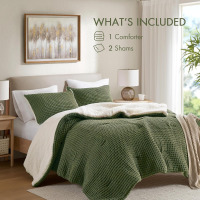 Madison Park Riordan Waffle Knit 3-Piece Comforter Set &ndash; Ultra-Soft Fluffy Chenille Bedding with Plush Sherpa Back, Cozy and Warm for Winter, Oeko-Tex Certified, Full/Queen, Olive $199