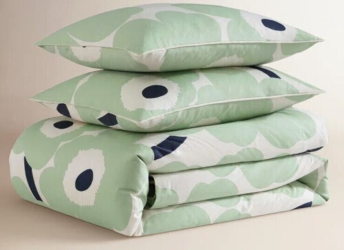 Marimekko Unikko 3-Piece Queen Green/White Organic Cotton Duvet Cover Set New $199