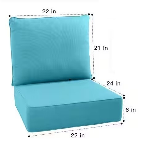 Moosprr PlushCore 22 in. x 24 in. x 6 in. 2-Piece Deep Seating Outdoor Couch Thick Cushion Set in Light Blue New In Box $79