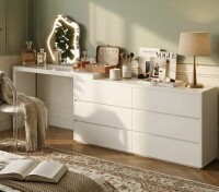 Ivy Bronx Cream Vanity Extendable Vanity Table with 6 Drawers Modern Home Fully Assembled New in Box $799