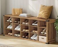 Millwood Pines Sarana 15 Pair Shoe Storage Bench with Adjustable Shelves, New in Box $299