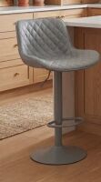 Hokku Designs Zager Swivel Adjustable Height Bar Stool Leather Barstool Upholstered Counter Stool Round Base in Gray New in Box $499