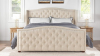 Jennifer Taylor Home Marcella Upholstered Shelter Headboard Bed Set, King, Sky Neutral Beige Polyester New in Box $899
