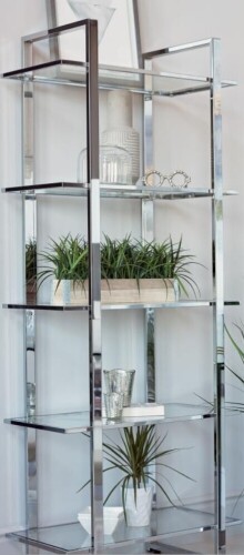 Coaster 805538 polished chrome metal finish shelf unit with glass shelves New in Box $699