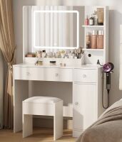 Furologee 34 Inch Makeup Vanity Desk with Lights Set Black Dressing Table with Power Outlet Charging Station, Drawers Storage New Open Box $499