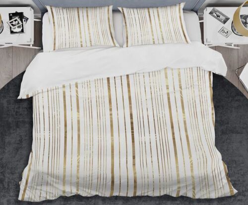 Design 3-Piece Art White Gold Glamorous Pinstripe - Glam King Duvet Cover Set $199