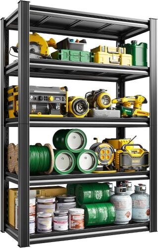 Raybee Storage Shelves Garage Shelving Heavy Duty,5-Tier Adjustable Garage Shelves,Metal Shelving for Garage,Basement, Warehouse,Pantry, 72" H x 31.5" W x 16.5" D, Black New In Box $299