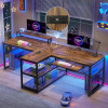 Inbox Zero Kolya 94.5" W Two-Person Computer Desk with LED Lights, Brown/White, New in Box $299