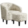 Rosdorf Park Riverside Drive Upholstered Barrel Chair with Ottoman, Beige Velvet Letter Print, New in Box $399
