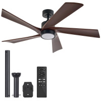 Mercer41 5-Blade Transitional Modern Solid Wood LED Ceiling Fan with Dimmable Light and Remote, Matte Black with Dark Brown Wood Blades, New in Box $399