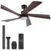 Mercer41 5-Blade Transitional Modern Solid Wood LED Ceiling Fan with Dimmable Light and Remote, Matte Black with Dark Brown Wood Blades, New in Box $399