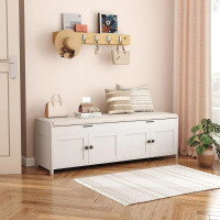 Latitude Run 54.4" Storage Shoe Bench with Lift Top Storage, with Cushioned Seat and 4 Doors, White, New in Box $399