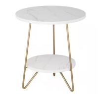 TRIBESIGNS WAY TO ORIGIN Belle 18.7 in. Marble White Round Wood End Table, Modern 2-Tier Side Table Nightstand Small Coffee Table for Home Office New In Box $199