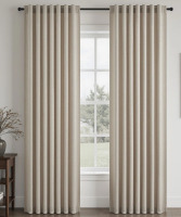 Latitude Run&reg; Linen Textured Farmhouse Semi Sheer Window Curtain, Back Tab Hooks Drapes, Pleated Heading Tape (Set of 2 With Hooks), 132 x 243cm New $99