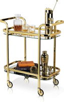 Viski Kitchen and Bar Cart with Wheels and Mirror Shelves, Kitchen and Bartending Accessories Holder, Stainless Steel, Gold Finish New In Box $299